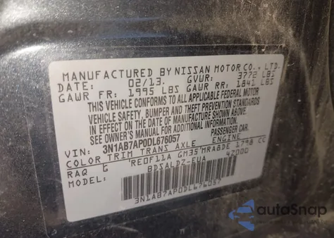 2013 Nissan Sentra Sv из США, поврежденный, VIN 3N1AB7AP0DL676057